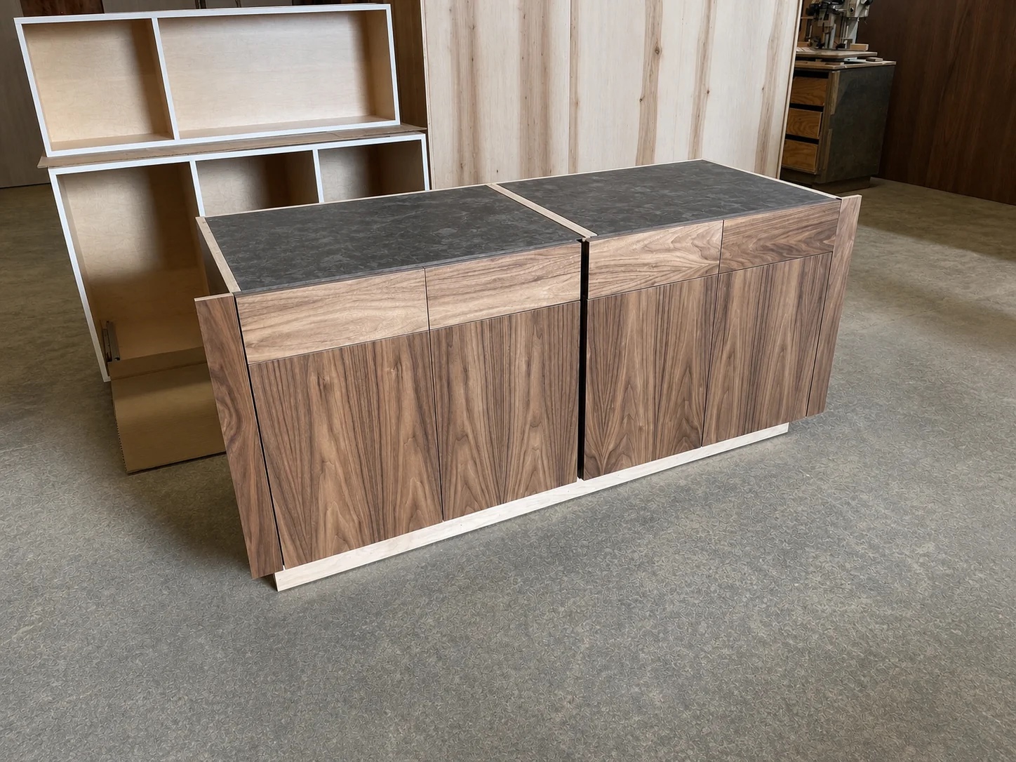 Precision walnut cabinetry manufactured in the HUFCO workshop